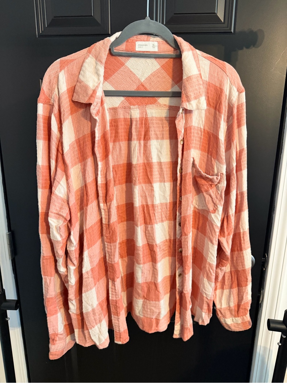 Maurices Pink and Cream Checkered Button-Up Shirt Jacket